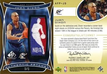 2004-05 SP Game Used - Authentic Fabrics Patches #JD Juan Dixon Front
