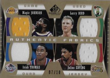 2004-05 SP Game Used - Authentic Fabrics Quad #JBTE Magic Johnson / Larry Bird / Isiah Thomas / Julius Erving Front