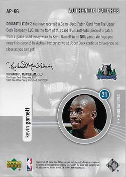 2004-05 SP Game Used - Authentic Patches #AP-KG Kevin Garnett Back
