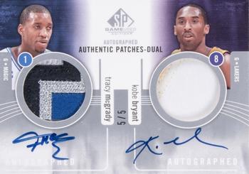 2004-05 SP Game Used - Authentic Patches Autographs Dual #AAP2-MB Tracy McGrady / Kobe Bryant Front