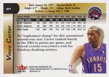 2000-01 Hoops Hot Prospects #1 Vince Carter Back