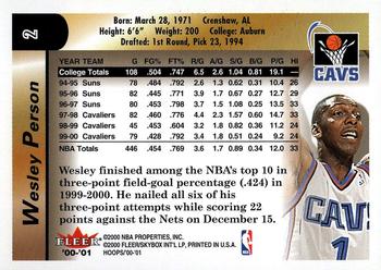 2000-01 Hoops Hot Prospects #2 Wesley Person Back