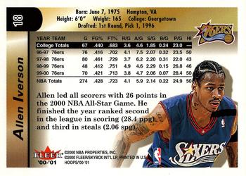 2000-01 Hoops Hot Prospects #18 Allen Iverson Back