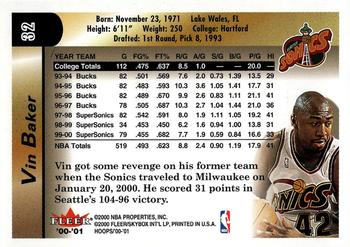2000-01 Hoops Hot Prospects #32 Vin Baker Back