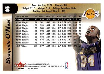 2000-01 Hoops Hot Prospects #65 Shaquille O'Neal Back