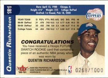 2000-01 Hoops Hot Prospects #131 Quentin Richardson Back