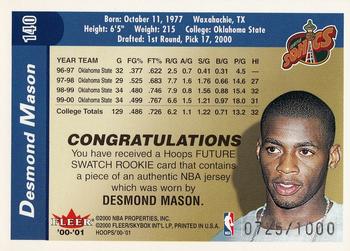 2000-01 Hoops Hot Prospects #140 Desmond Mason Back