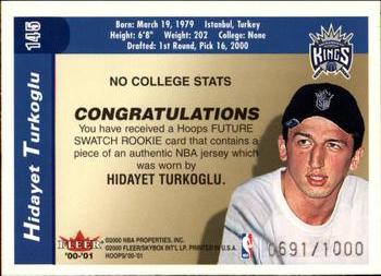 2000-01 Hoops Hot Prospects #145 Hidayet Turkoglu Back