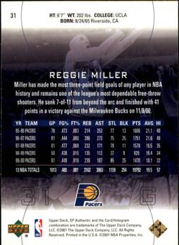 2000-01 SP Authentic #31 Reggie Miller Back