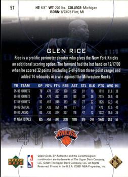 2000-01 SP Authentic #57 Glen Rice Back