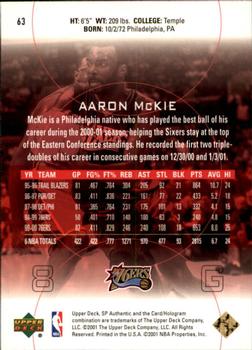 2000-01 SP Authentic #63 Aaron McKie Back