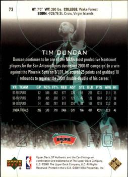 2000-01 SP Authentic #73 Tim Duncan Back