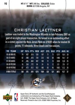 2000-01 SP Authentic #90 Christian Laettner Back