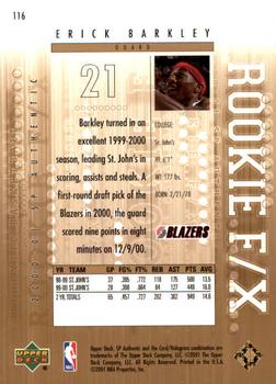 2000-01 SP Authentic #116 Erick Barkley Back