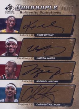 2004-05 SP Signature Edition - Quadruple Authentic Signatures #AS4-BJJA Kobe Bryant / LeBron James / Michael Jordan / Carmelo Anthony Front