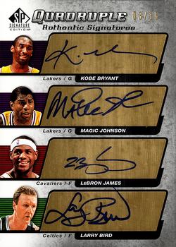 2004-05 SP Signature Edition - Quadruple Authentic Signatures #AS4-BJJB Kobe Bryant / Magic Johnson / LeBron James / Larry Bird Front