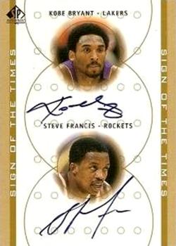 2000-01 SP Authentic - Sign of the Times Double #KB/SF Kobe Bryant / Steve Francis Front