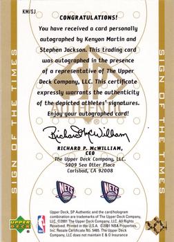 2000-01 SP Authentic - Sign of the Times Double #KM/SJ Kenyon Martin / Stephen Jackson Back