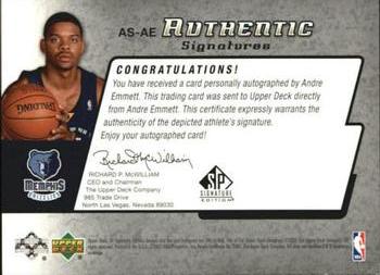 2004-05 SP Signature Edition - Authentic Signatures #AS-AE Andre Emmett Back