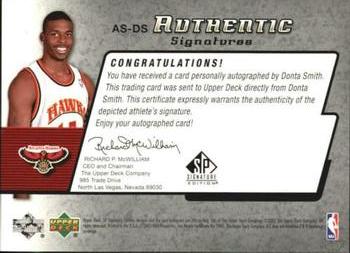 2004-05 SP Signature Edition - Authentic Signatures #AS-DS Donta Smith Back