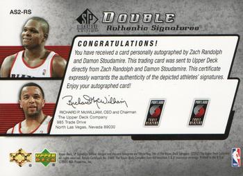 2004-05 SP Signature Edition - Signatures Dual #AS2-RS Zach Randolph / Damon Stoudamire Back