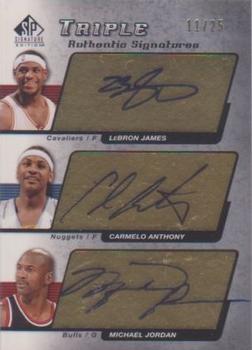 2004-05 SP Signature Edition - Triple Authentic Signatures #AS3-JAJ LeBron James / Carmelo Anthony / Michael Jordan Front
