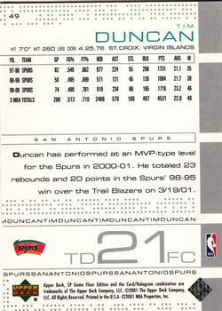 2000-01 SP Game Floor #49 Tim Duncan Back