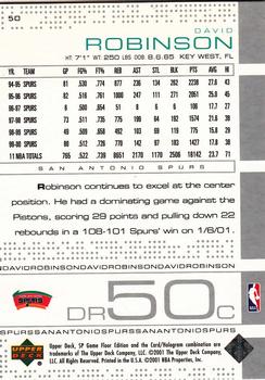 2000-01 SP Game Floor #50 David Robinson Back