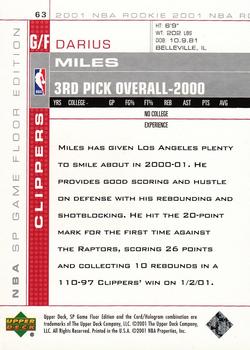 2000-01 SP Game Floor #63 Darius Miles Back