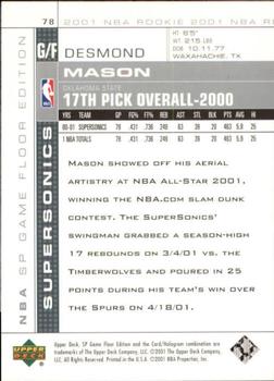 2000-01 SP Game Floor #78 Desmond Mason Back