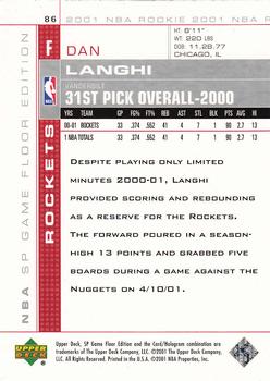 2000-01 SP Game Floor #86 Dan Langhi Back