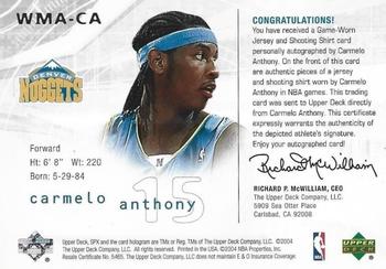 2004-05 SPx - Winning Materials Autographs #WMA-CA Carmelo Anthony Back