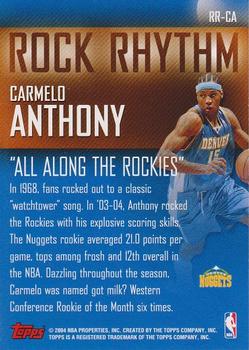 2004-05 Topps - Rock Rhythm #RR-CA Carmelo Anthony Back