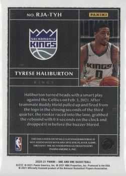 2020-21 Panini One and One - Rookie Jersey Autographs #RJA-TYH Tyrese Haliburton Back