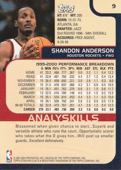 2000-01 Stadium Club #9 Shandon Anderson Back