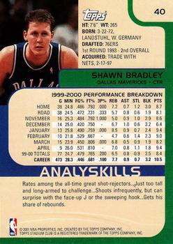 2000-01 Stadium Club #40 Shawn Bradley Back