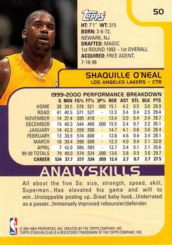 2000-01 Stadium Club #50 Shaquille O'Neal Back