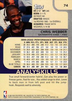 2000-01 Stadium Club #74 Chris Webber Back