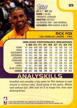 2000-01 Stadium Club #89 Rick Fox Back