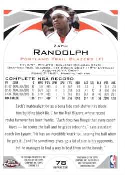 2004-05 Topps Chrome - Refractors #78 Zach Randolph Back
