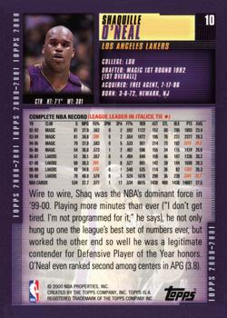 2000-01 Topps #10 Shaquille O'Neal Back