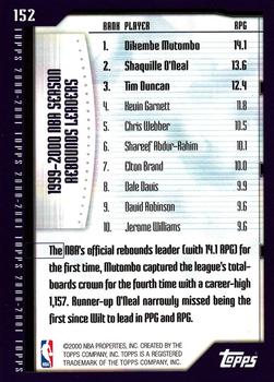 2000-01 Topps #152 Rebounds Leaders (Dikembe Mutombo / Shaquille O'Neal / Tim Duncan) Back