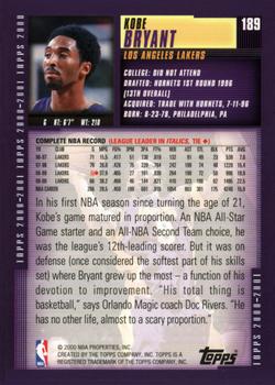 2000-01 Topps #189 Kobe Bryant Back