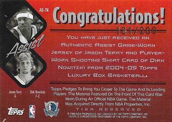 2004-05 Topps Luxury Box - Assist Dual Relics Tier Reserved (200) #AS-TN Jason Terry / Dirk Nowitzki Back