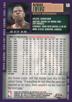 2000-01 Topps Chrome #58 Patrick Ewing Back