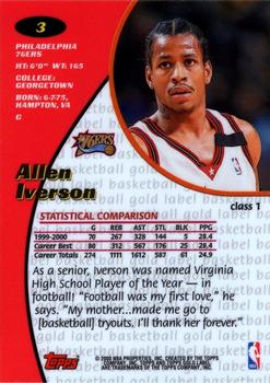 2000-01 Topps Gold Label #3 Allen Iverson Back
