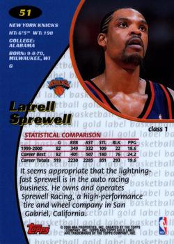 2000-01 Topps Gold Label #51 Latrell Sprewell Back