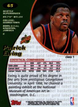 2000-01 Topps Gold Label #65 Patrick Ewing Back