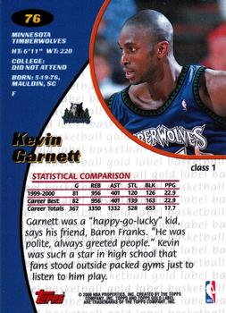 2000-01 Topps Gold Label #76 Kevin Garnett Back