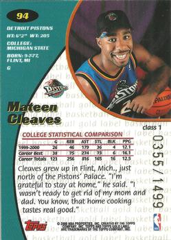 2000-01 Topps Gold Label #94 Mateen Cleaves Back